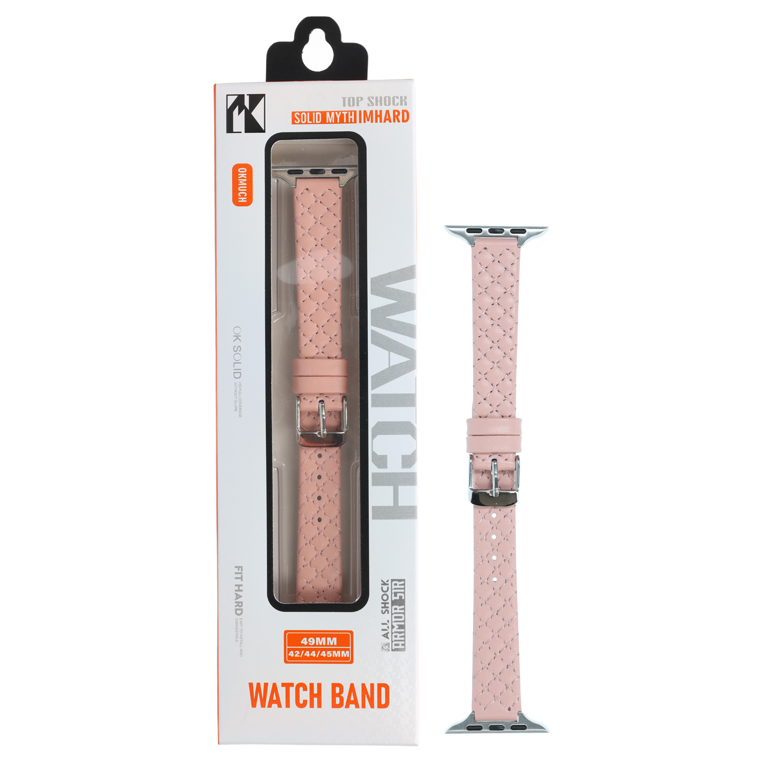 PT line Armband kompatibel mit Apple Watch 49/45/44/42mm, Kunstleder Trapezmuster, Rosé