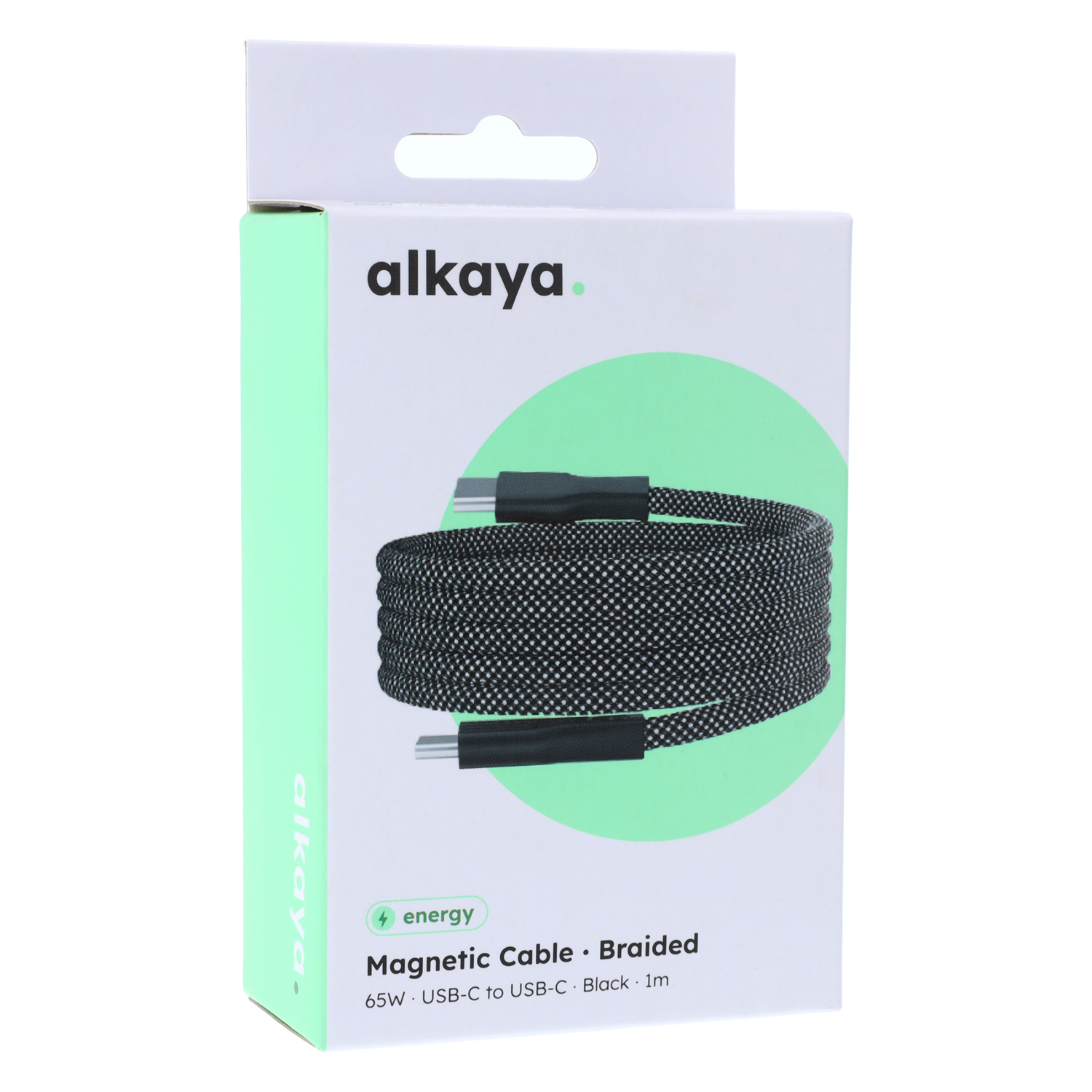 alkaya. | Speed Flex Magnetic Data Cable Braided Universal compatible USB-C to USB-C | 1m | 65W, black
