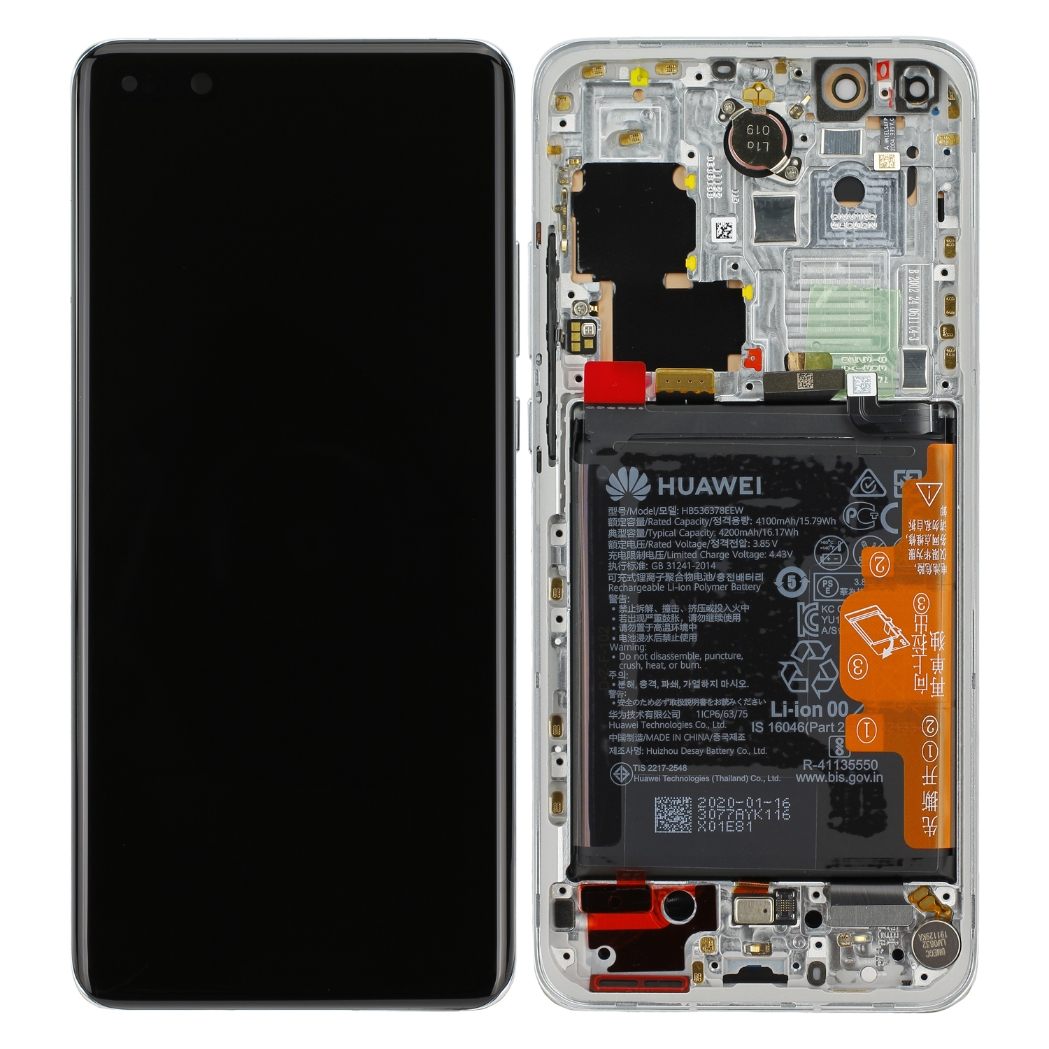 Huawei P40 Pro (ELS-NX9, ELS-N04) LCD Display Ice White / Silver Service Pack