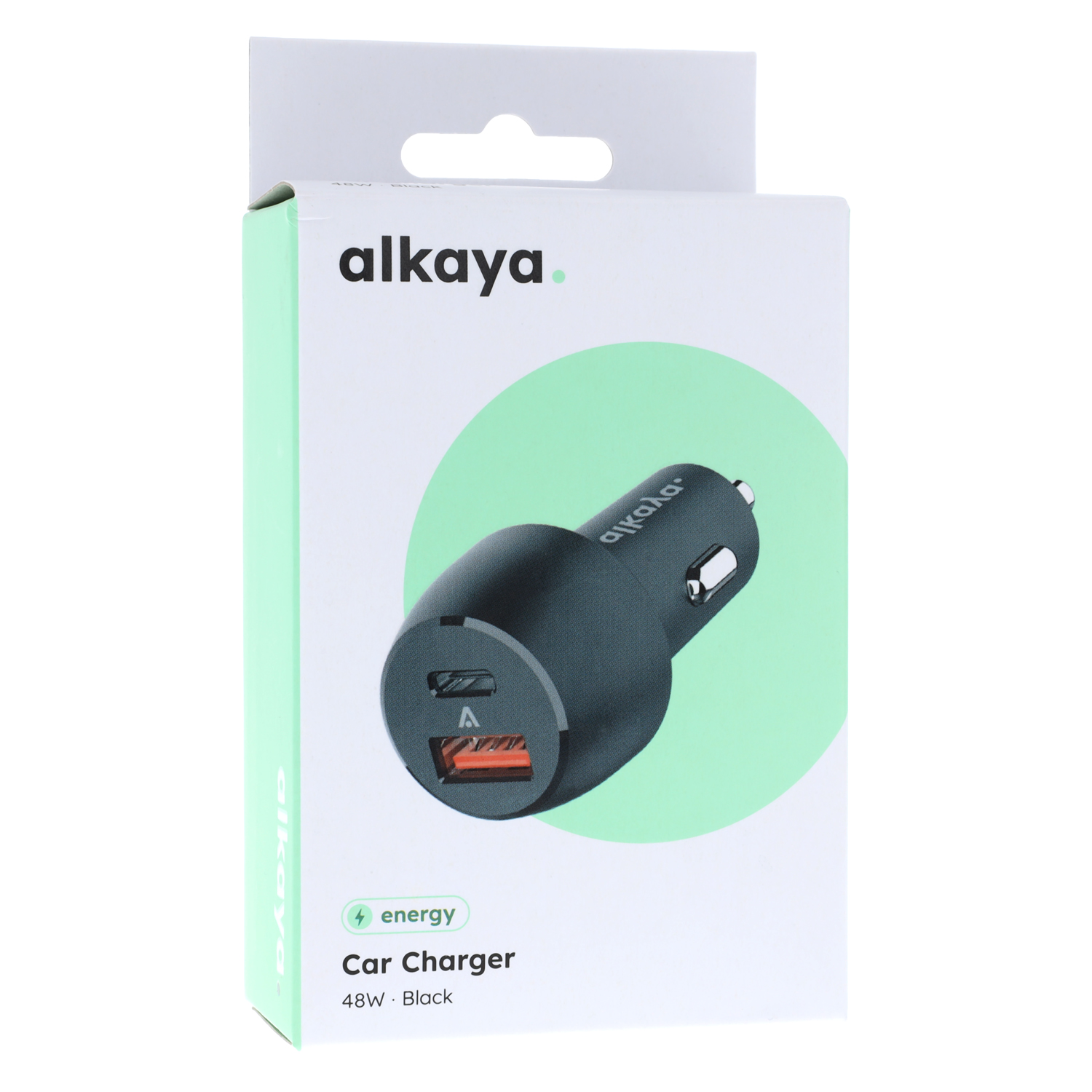 alkaya. | 2x Faster | Car charger for cigarette lighter 48W Dual Ports USB-C + USB-A Universal Compatibility, White