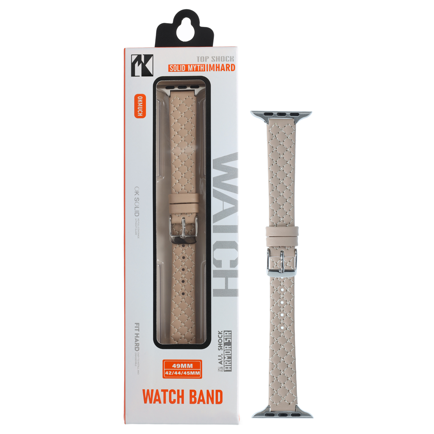PT line Armband kompatibel mit Apple Watch 49/45/44/42mm, Kunstleder Trapezmuster, Beige