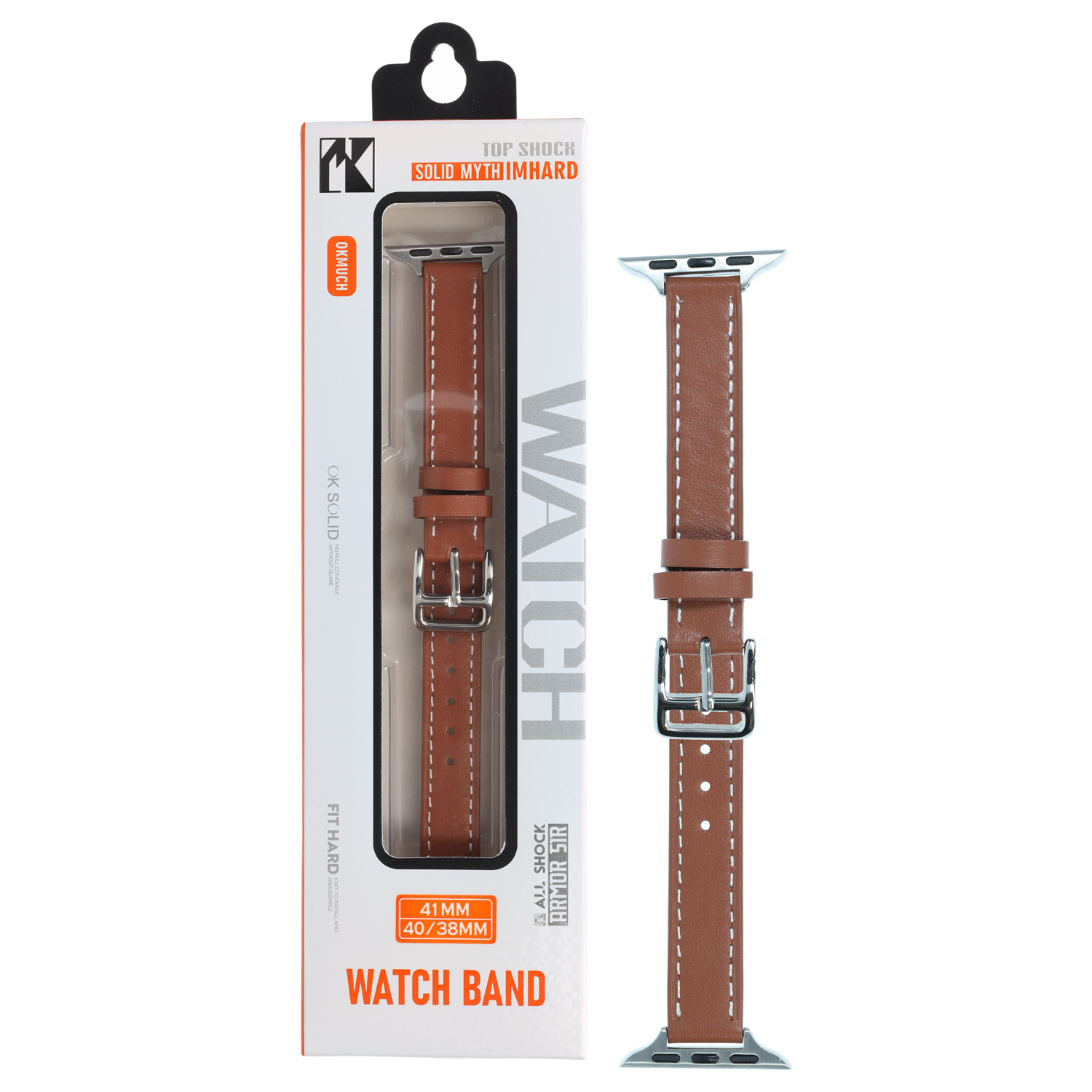 PT line Strap compatible with Apple Watch 41/40/38mm Faux leather Lengthwise seam, Brown