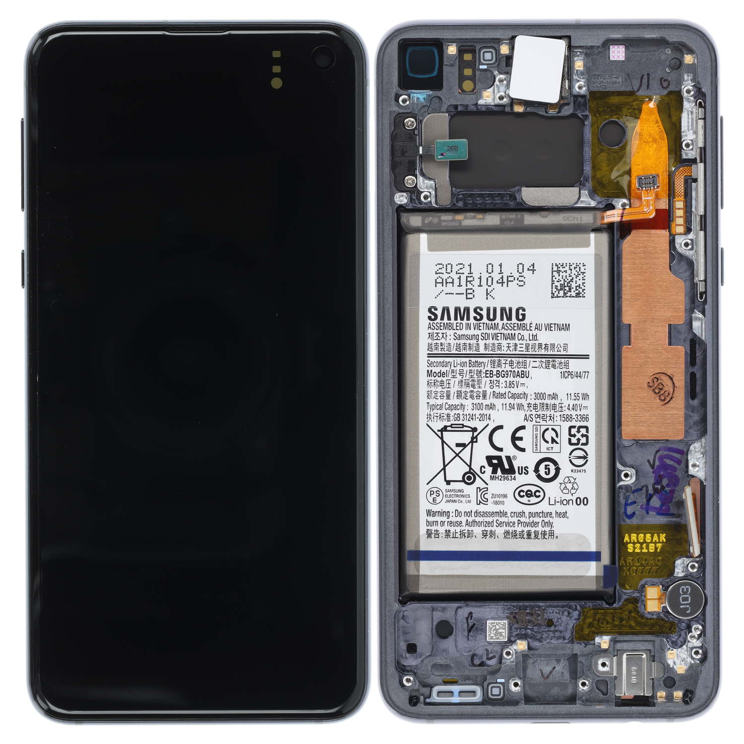 Samsung Galaxy S10e G970 LCD Display, Prism Black (incl. Battery)