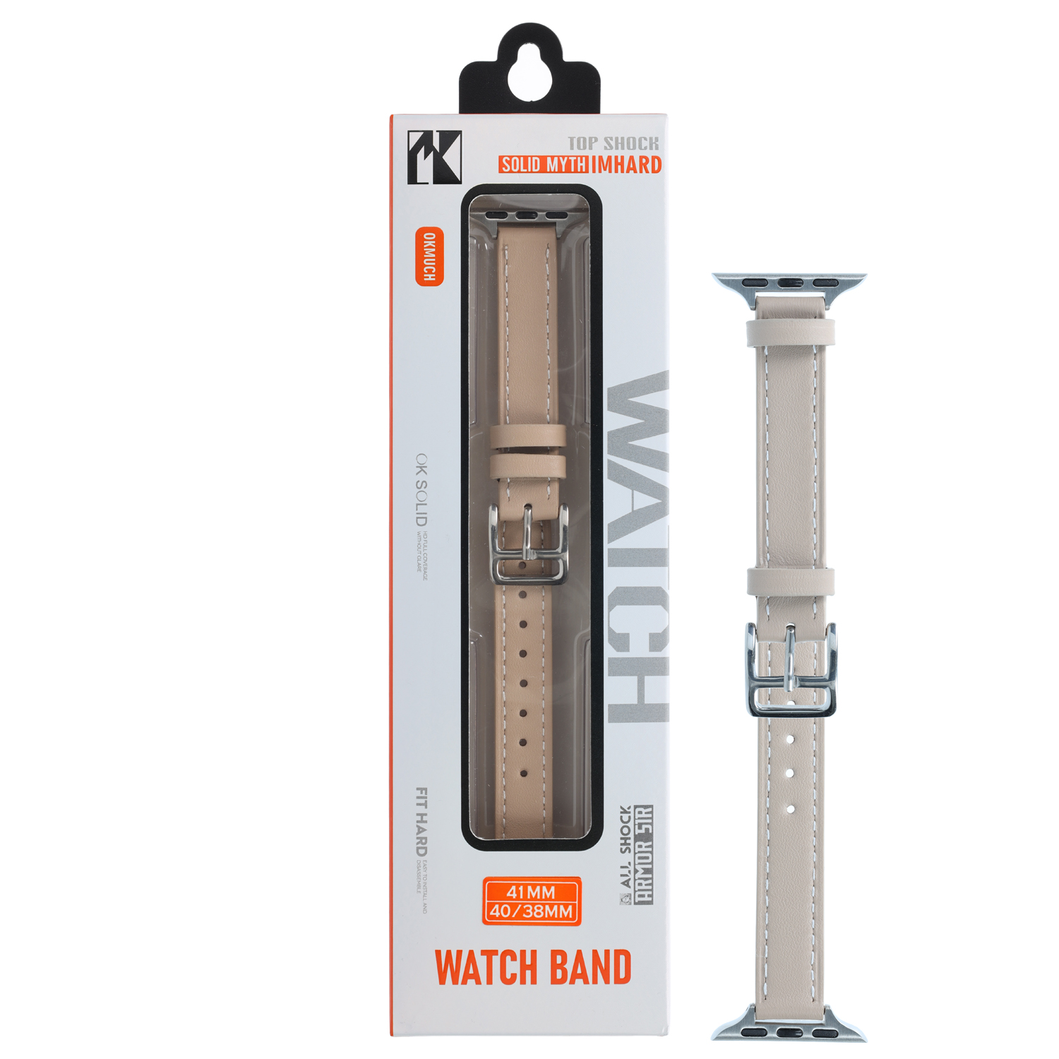 PT line Armband kompatibel mit Apple Watch 41/40/38mm, Kunstleder Längsnaht Beige