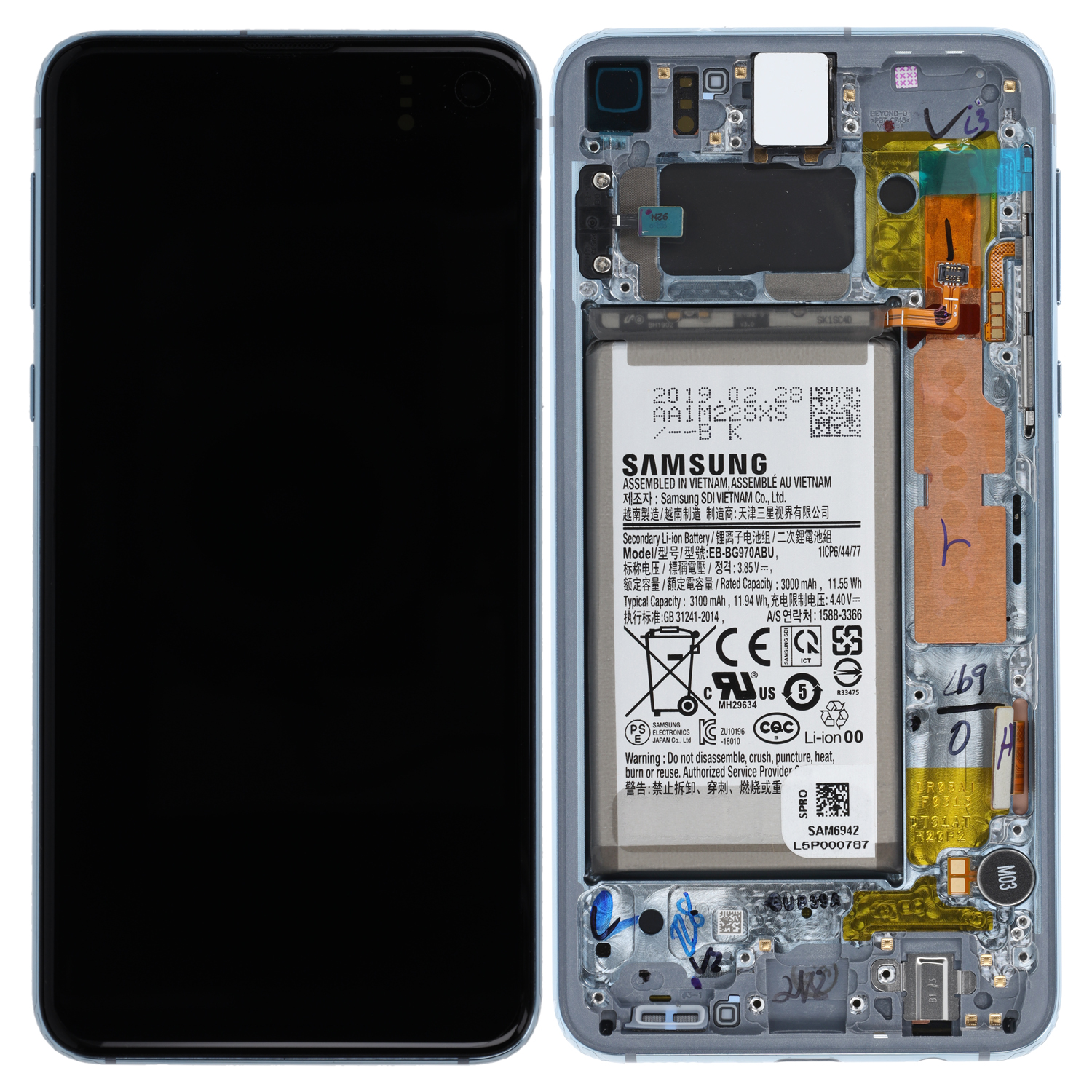 Samsung Galaxy S10e G970 LCD Display, Prism Blue inkl. Akku
