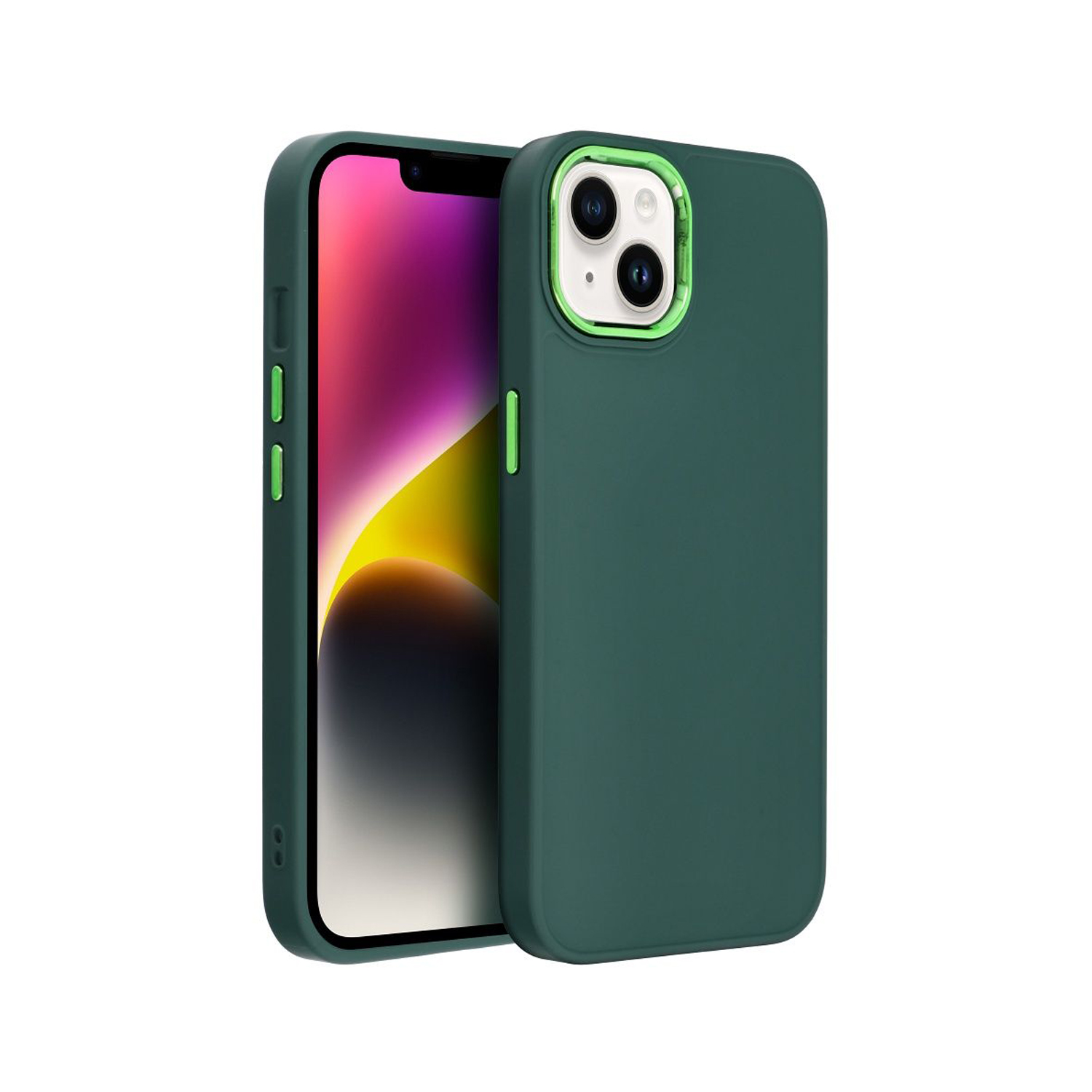 PT line Protective Case, Green with Frame  for iPhone 15 Plus