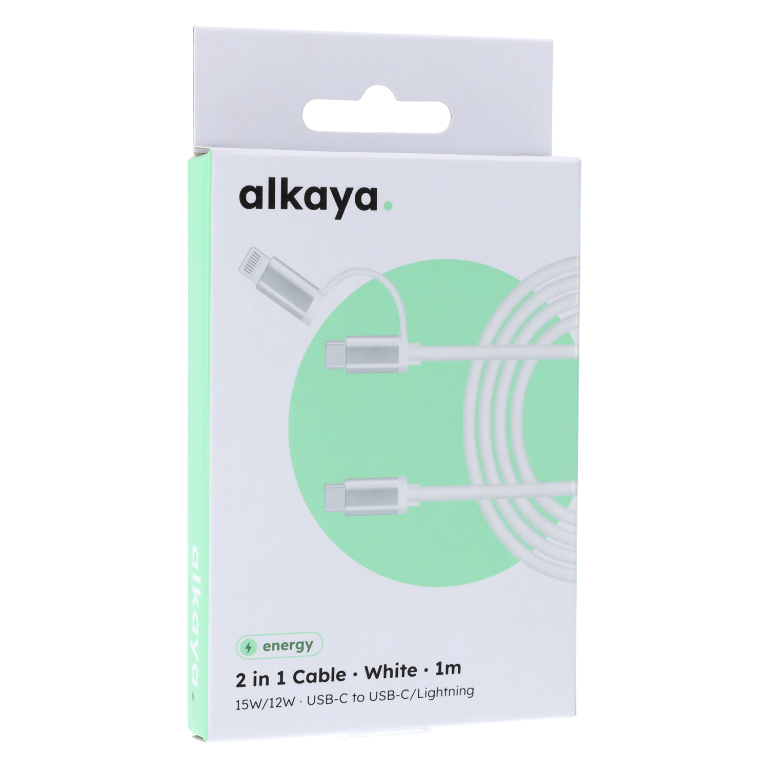 alkaya. | Speed Flex 2 in 1 Data Cable High Gloss Universal Compatibel USB-C to USB-C + Lightning| 1m | 15W/12W, Black